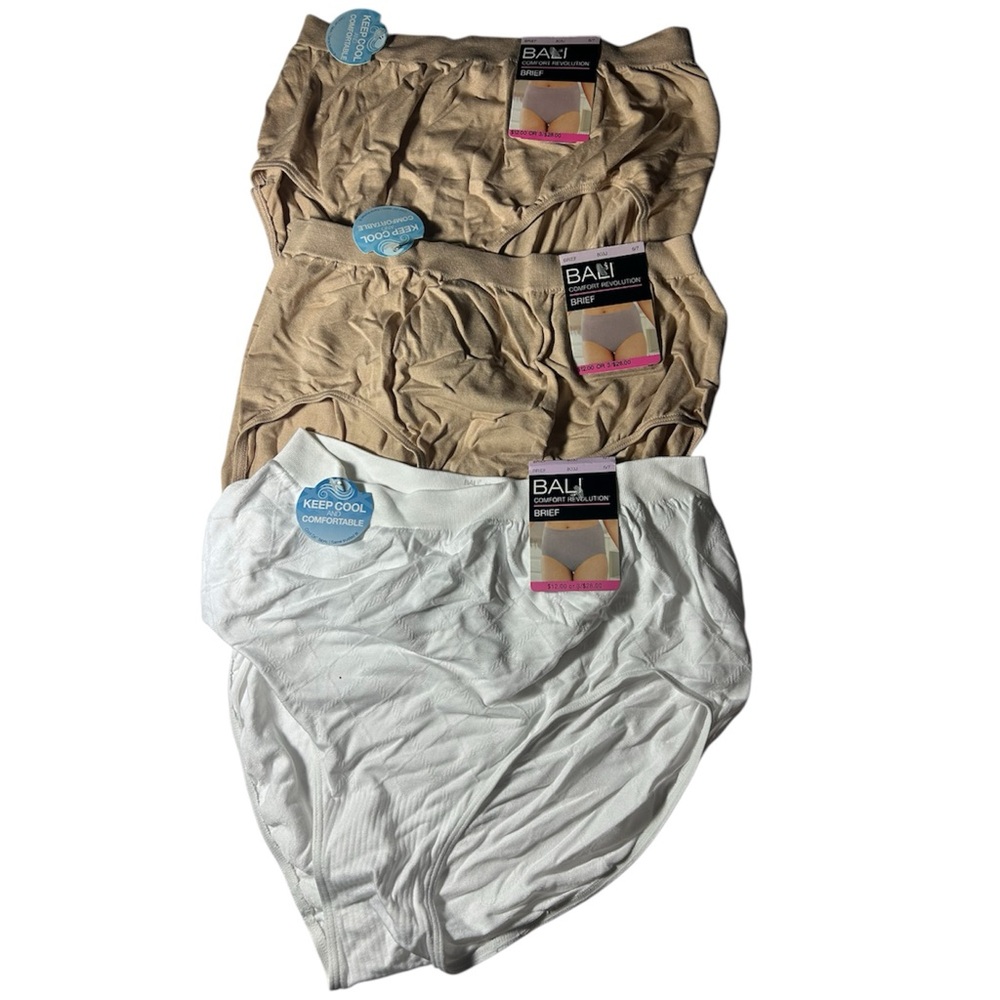 NEW 3 Bali High Underwear - Tan and White full coverage seamless 6/7